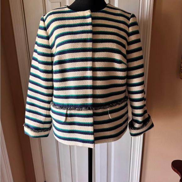 Talbots Blue, Green and White Striped Fringed Blazer - Picture 4 of 12